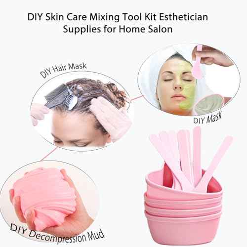 5 Pairs Pink Heart-shaped Plastic Facial Mask Mixing Bowls Set with Spatulas - DIY Skincare Mixing Tool Kit, Mud Masks, Home Salon, and Beauty Salon Use, Face Mask Applicator Tool(5Pcs)