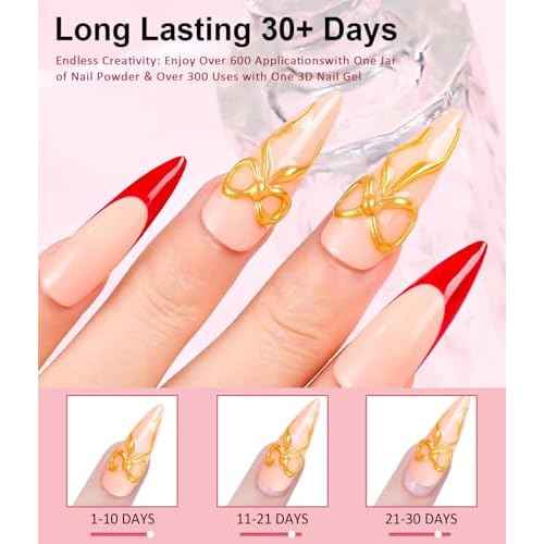 3D Nail Gel and Chrome Nail Powder BISHENGYF - 15g No Wipe 3D Sculpting with Rose Gold Chrome Powder Clear Non-Sticky Sculpting Gel for Home Art DIY