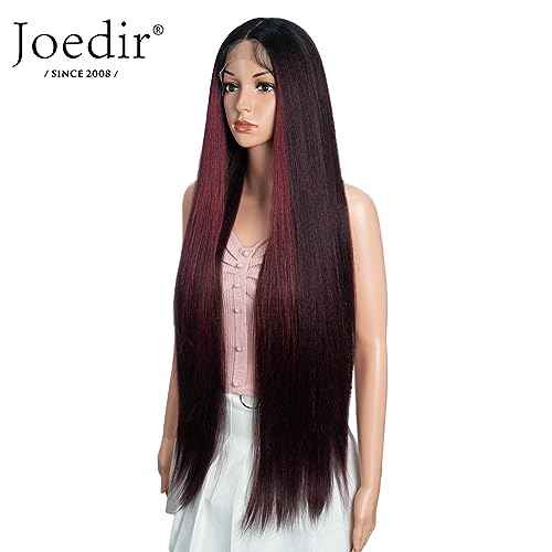 Joedir 36¡± Super Long Straight Wig Light Yaki Synthetic Wigs Lace Front Wigs for Women NTHL1B/99J/118