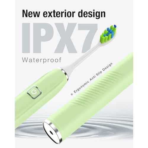 7AM2M Sonic Electric Toothbrush with 6 Brush Heads for Adults&Kids, One Charge for 120 Days, Wireless Fast Charge, 5 Modes, 40000VPM Powered Toothbrush, 2 Minutes Built in Smart Timer - Light Green
