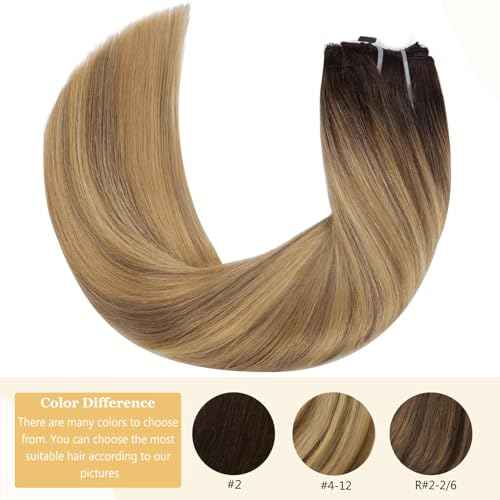 Anrosa Human Hair Extensions with Fish Line Invisible 18Inch 95g Remy Real Hair Extensions Wire Human Hair Balayage Dark Brown to Golden Blonde Wire Hair Extensions Human Hair Adjustable