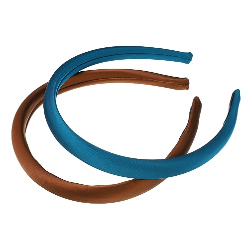 VOCOSTE 2 Pcs Solid Simple Silk Headbands, Fashion Hair Hoop for Women, Anti Slip Hair Accessories, Blue, Dark Coffee, 0.59" Wide