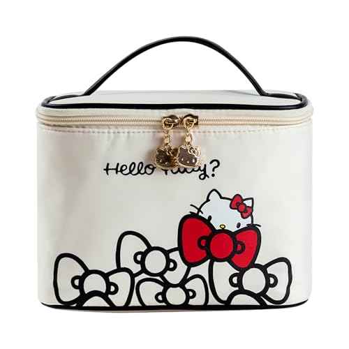 Vimanllie Makeup Bag Large Waterproof Cosmetic Bag with Dedicated Brush Holder, Cute Printed Makeup Organizer for Women Traveling,Portable Toiletry Bag for Girls