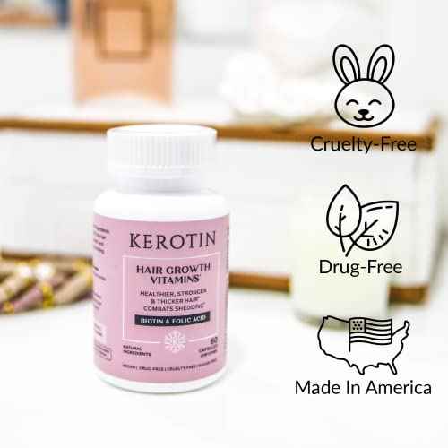 Kerotin Hair Growth Supplement for Longer, Stronger Hair - Enriched with Biotin, Folic Acid, Saw Palmetto to Promote Thick, Healthy Hair Growth (3 Months)