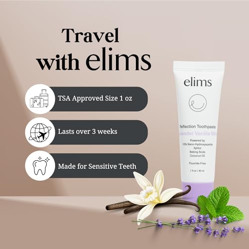 ELIMS Travel Size Nano Hydroxyapatite Toothpaste Fluoride Free - Xylitol Remineralizing Toothpaste for Whitening Sensitive Teeth - Lavender Vanilla Mint Toothpaste for Adults & Kids 1oz