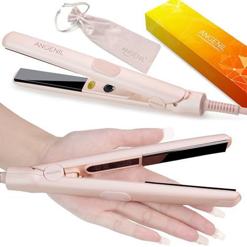 ANGENIL Mini Hair Straightener Flat Iron for Short Hair | 0.7 Inch Ceramic Dual Voltage Hair Straightener | Small Flat Iron Edges | Silicone Heat Resistant Design | Fast Heating to (280¢µ- 320¢µ -380¢µ)