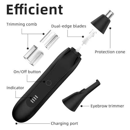 Ear and Nose Hair Trimmer for Men Women, Eyebrow and Facial Hair Trimmer with Powerful Motor and Dual-Edge Blades Rechargeable Painless 2 in 1 Metal Trimming Tool (Black)