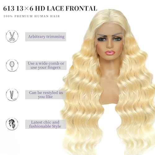 613 Lace Front Wig Human Hair 200 Density Blonde Wig Human Hair Body Wave 13x6 Lace Front Wigs Human Hair Pre Plucked Blonde HD Lace Frontal Wig 30 Inch
