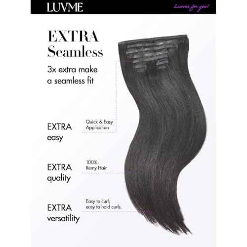 LUVME Silky Straight Seamless 110g 7Pcs Clip in Hair Extensions Full Max with 20inch Remy Human Hair Extensions, Natural Black 100% Real Soft Human Hair