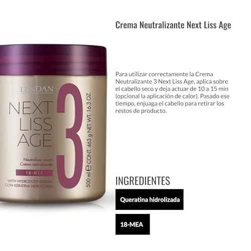 Lendan - Hair Conditioner - Neutralizing Cream Next Liss Age N¨¬3-500ml - Step 3 Professional Pack - Completes the Straightening Process - Nourishes, Hydrates, and Soften - Long-Lasting Straightening