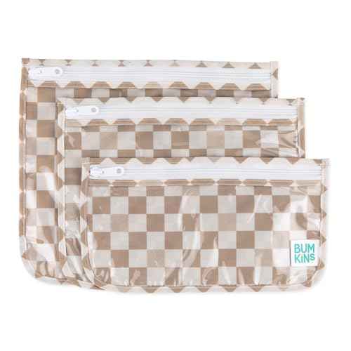 Bumkins Travel Bag, Toiletry, TSA Approved Pouch, Zip Bag, Quart Size Airline Compliant, Clear-Sided, Baby, Diaper Bag Organization, Makeup, Accessories, Packing, Set of 3 Sizes, Beige Check