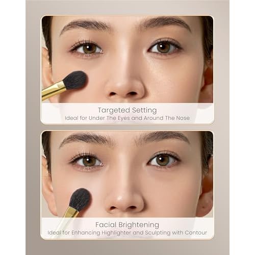 Desert Oak Series Highlighter & Setting Brush - Grade-A Fine LambsGoat Hair for Airbrushed Finish, Multi-Use for Cheeks/Nose/Under-Eyes, Ebana Handle & Brass Ferrule (CM 165)
