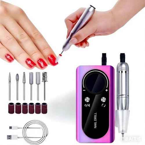 Nail Drill, Portable Wireless Charging Nail File, 45,000 RPM Professional Nail Care Machine for Manicure & Pedicure, Electric Nail Drill Set, Purple