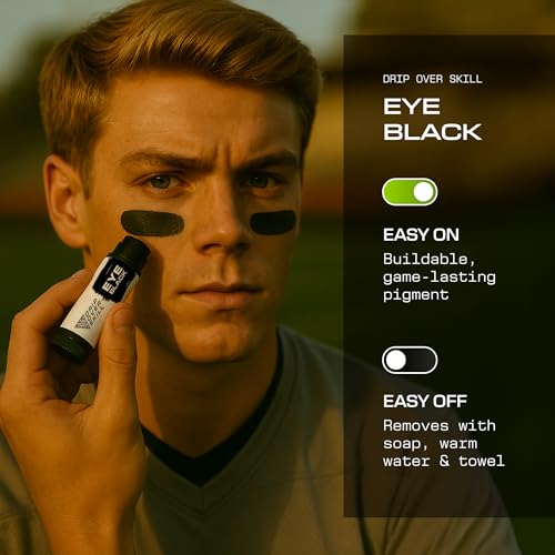 D.R.I.P Over Skill Eye Black & Face Paint, 2 Pack & Carry Clip, Clean & Natural Ingredients, Dermatologist-Tested, Hypoallergenic, Anti-Glare Baseball, Softball, Lacrosse, Football, Stocking Stuffer
