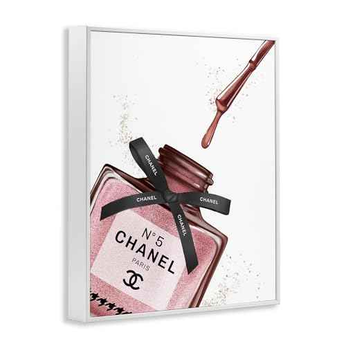 Stupell Industries Makeup Nail Polish Brush Drip Pink Fashion Design, Design by Ziwei Li, White Framed, 16x20