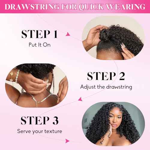 Myecool Curly Half Wig Human Hair 200 Density Glueless Wear and Go Wigs Human Hair 16 Inch 3 In 1 Half Wigs for Women Drawstring Seamless Flip Over Beginner Friendly