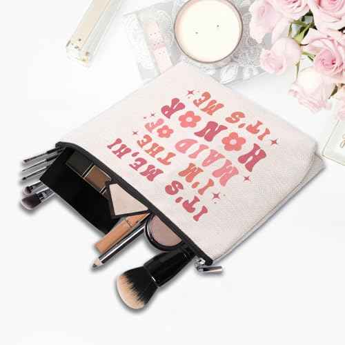 Maid of Honor Gift from Bride, Bridesmaids Proposal Gifts, Bachelorette Party Gift for Maid of Honor, Wedding Gifts for Sister Besties Friends Women Bridesmaid Makeup Cosmetic Bag Travel Pouch