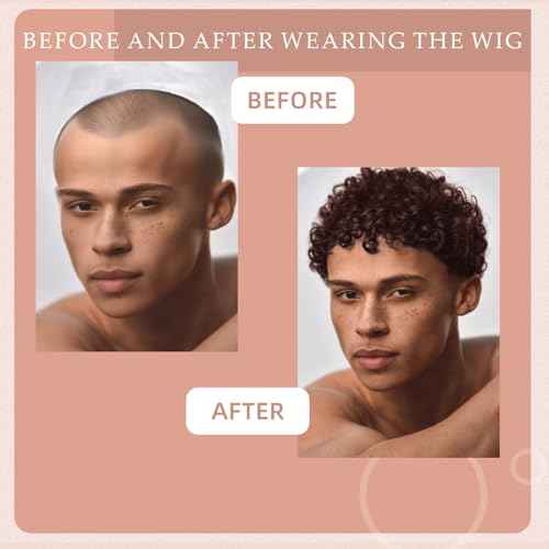 Men's Full Head Wig with Real Hair, Curly Wig, Short Curly Hair, Fluffy and Realistic Curly Strands, Thin Skin, Daily and Party Men's Wig (dark brown)