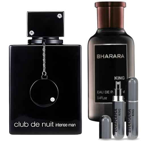 Men's Bundle Club Nuit Intense Man 3.6oz EDT & King 3.4oz EDP & 1 Empty Travel Perfume Atomizer Gift -Spicy Woody Sweet-Long Lasting for Men