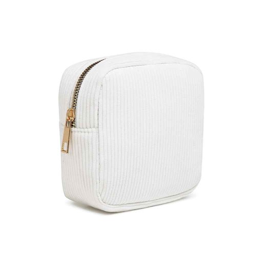 FFpaw Mini Makeup Bag, Mini Makeup Pouch Purse Cute Cosmetic Pouch for Women Corduroy Small Cosmetic Bag for Purse Small Travel Travel Toiletry Bag for Women Car Bag (Mini White)