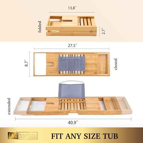 Bamboo Bathtub Caddy Tray for Luxury Bath, Expandable Bath Tray for Tub with Book and Wine Holder- Gift Idea for Loved Ones