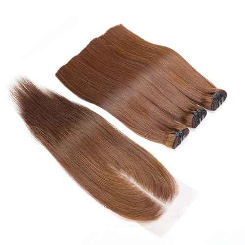Bone Straight Virgin Human Hair 3 Bundles with 2 * 6 Closure Raw Hair 15A Bundles 100% Unprocessed Premium Raw Hair for Women Natural Color (8"8"8" + 8", 33#)