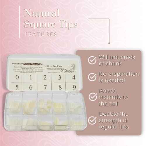 Tammy Taylor Natural Square Nail Tip Extensions, Full Coverage, Natural Lightweight, Long Lasting, Salon Grade Professional Pre Etched Acrylic Nail Tips, Well Less Fake Nails (100 count)
