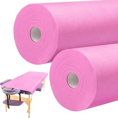 Tudomro 2 Rolls Disposable Non Woven Bed Sheets 24 x 71 Inch Massage Table Paper Covers Non Woven Fabric Massage Sheets Waterproof Spa Breathable Bed Cover for Beauty Salon (Pink)