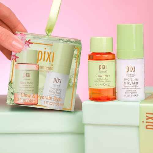 Pixi Beauty Glow Tonic + Hydrating Milky Mist Duo Ornament | Gift Set Contains Petite Sizes of Glow Tonic and Hydration Milky Mist in Holiday Ornament Box