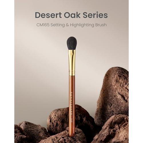 Desert Oak Series Highlighter & Setting Brush - Grade-A Fine LambsGoat Hair for Airbrushed Finish, Multi-Use for Cheeks/Nose/Under-Eyes, Ebana Handle & Brass Ferrule (CM 165)