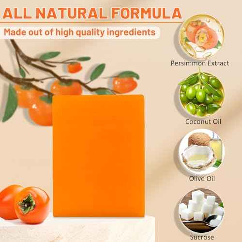 3 PCS Persimmon Soap Bar for Body Odor Control, Natural Deodorizing Soap for Eliminating Strong Smell, Handmade Bar Soap Deodorant Smooth Skin Deeply Cleansing