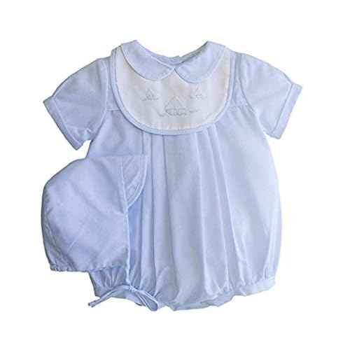 Petit Ami Baby Boys' Romper with Embroidered Sailboat Bib, Blue