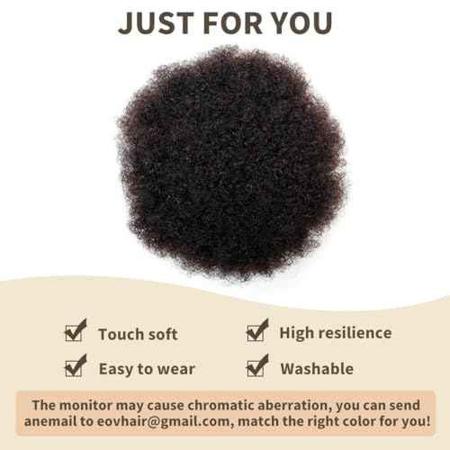 isheeny 2 PIECES Afro Puffs Natural Black Afro Puff Hair Bun For Kids, 100% Remy Human Hair Small Drawstring Ponytail For Little Girls, Curly Hairpiece Natural, Soft, And Durable For Repeated Use