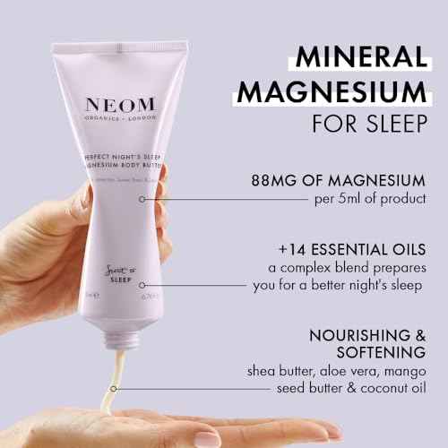 Neom - Perfect Night's Sleep Magnesium Body Butter | 6.76 Fl Oz (200ml) | Lavender, Chamomile, & Patchouli | Lotion for Sleep with Essential Oils | 100% Natural Fragrances | Nourish & Soften
