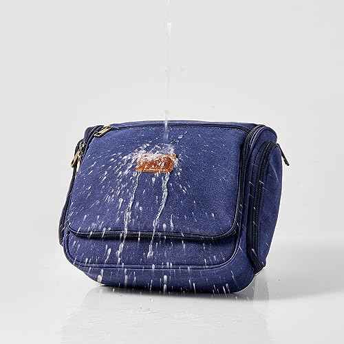Canvas Toiletry Bag for Men Shaving Dopp Kit Bulk Travel Hanging Makeup Organizer with Sturdy Metal Hook Portable Cosmetic Bag for Women with Large Capacity Blue