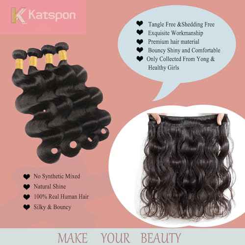 12A Human Hair Bundles Body Wave 100% Unprocessed Brazilian Virgin Hair 3 Bundles Human Hair Extensions Quick Weave Human Hair (20 22 24 Inch)