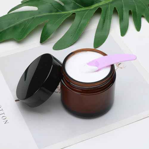 2oz Small Travel Containers with Black Lids,6 Pack Amber Glass Jars with Mini Disposable Spatula for Toiletries£¬Travel Storage£¬Makeup Beauty Products, Lotions, Powders and Ointments
