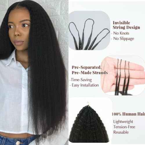 Knotless Pre-Separated Crochet Hair extensions Afro Kinky Straight hair feather crochet 100% human hair extensions for Women Natural Color 20 Inch 60g