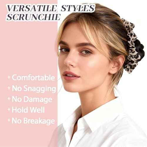 5Pcs Leopard Satin Scrunchies for Women, Softer Than Silk Scrunchies, Fashion No Crease Hair Ties for Thin Thick Hair,Soft Hair Bands No Damage for Girls, Ideal Gifts for Women (Set 4)