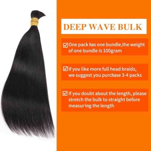 Human Braiding Hair for Boho Braids 22inch Straight Bulk Human Hair Extensions for Braiding No Weft Brazilian Virgin Human Braiding Hair for Black Woman Straight 1 Bundle 100g Natural Black