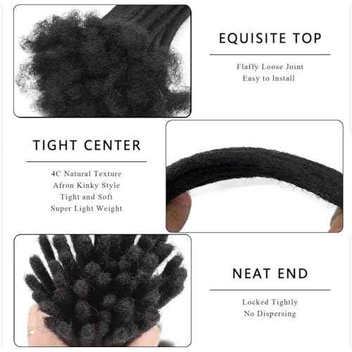 6 inch 40 Stands Loc Extensions Human Hair, 0.6cm Width 100% Human Hair Dreadlock Extensions, Human Hair Dreads Extensions, Natural Black (6 inch 40 Strands, 1B 0.6cm)
