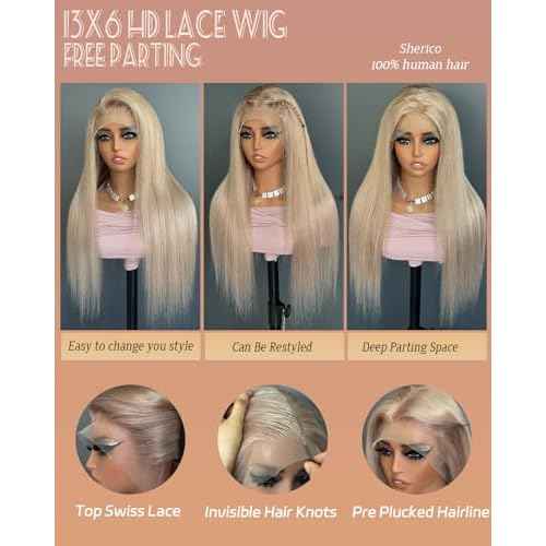 Sherico Ash Blonde Lace Front Wig Human Hair for Black Women,13x6 HD Invisible Frontal Lace Glueless Straight Ash Brown Human Hair Wig 180% Density Pre Plucked with Mini Knots