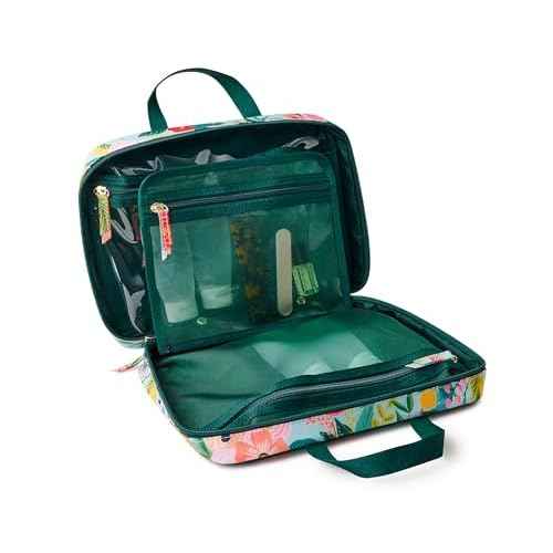RIFLE PAPER CO. Travel Toiletry and Cosmetic Case | Multi Pocket Makeup Organizer Bag, Zipper Closure, Removable Clear Pouch, Lay Flat Design | Garden Party Pattern