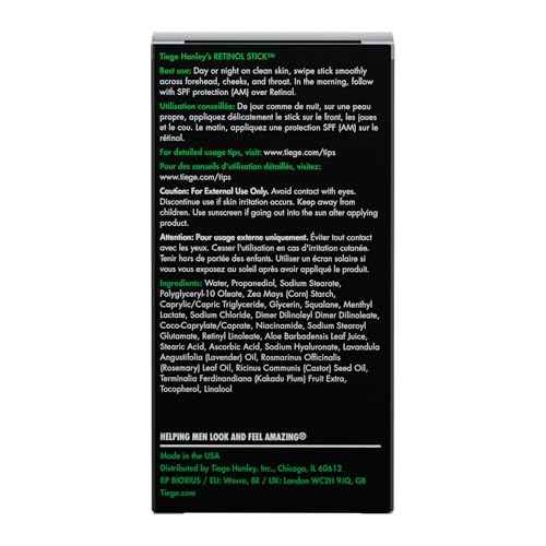 Tiege Hanley Retinol Stick for Men, Anti-Aging Face & Eye Stick With Hyaluronic Acid & Niacinamide, Helps Reduce Appearance of Fine Lines, Wrinkles & Dark Circles, Men¡¯s Skin Care, 0.35 Oz