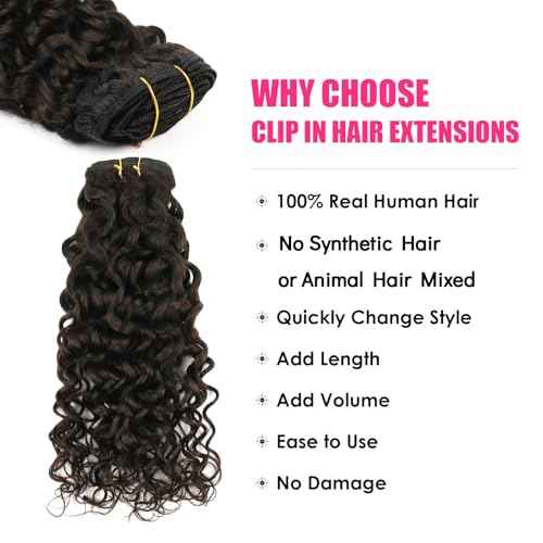 Natural Wavy Clip in Hair Extensions Real Human Hair Natural Wave Clip ins Human Hair Extensions 22 Inch 120g Double Weft Dark Brown Curly Clip in Extensions Full Head Human Hair #2