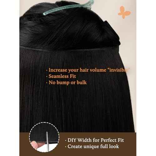 DOORES Tape in Weft Hair Extensions Human Hair, Natural Black 18 Inch 50g, Genius Seamless Extensions Long Wide Genius Seamless Weft Tape in Instant Install