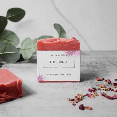 Natural Amor Spa Gifts for Women,Luxurious Rose Scent Bath gift for her, 6pc Bath & Body gift including Soap Bar, Bath Bomb, Bath Salt