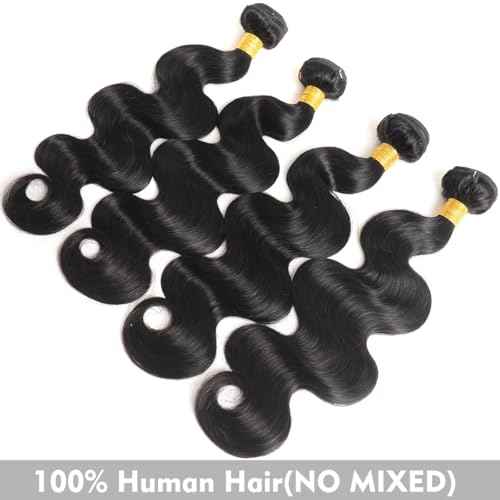 Human Hair Bundles Body Wave 20 22 24 26 Inch 100% Unprocessed Brazilian Body Wave 4 Bundles Human Hair Extensions for Women Quick Weave Natural Color