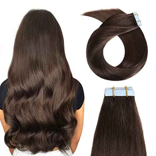 YILITE Dark Brown Tape In Hair Extensions Human Hair 28 inches 20pcs 60g Silky Straight Remy Human Hair Tape Ins Extensions for Women