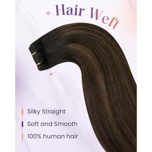 LaaVoo Sew in Hair Extensions Human Hair Balayage Brown Weft Hair Extensions Sew in Doble Weft Extensions Dark Brown Ombre Light Brown 22 Inch 100g